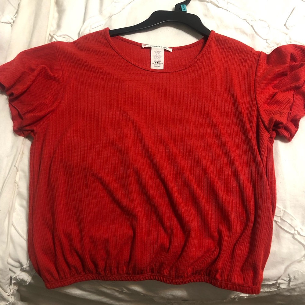 red scrunchie crop top